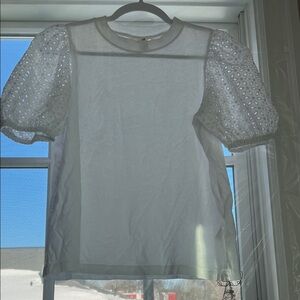 H&M White Puff Sleeve Eyelet Tee